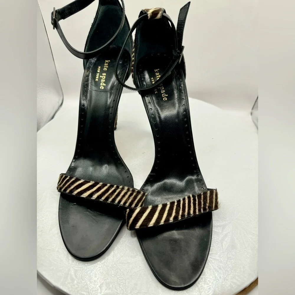Kate Spade‎ Animal Calf Hair Zebra Print Open Toe Heels Size 10